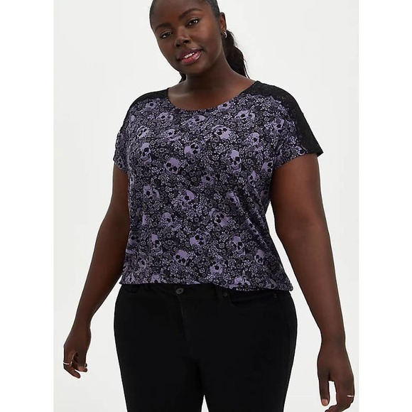 NWT Torrid Lace Dolman Super Soft Black Skull Shirt Top Plus Multi Size - Picture 2 of 5